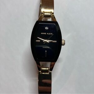 Anne Klein Diamond Gold and Black Bracelet Watch